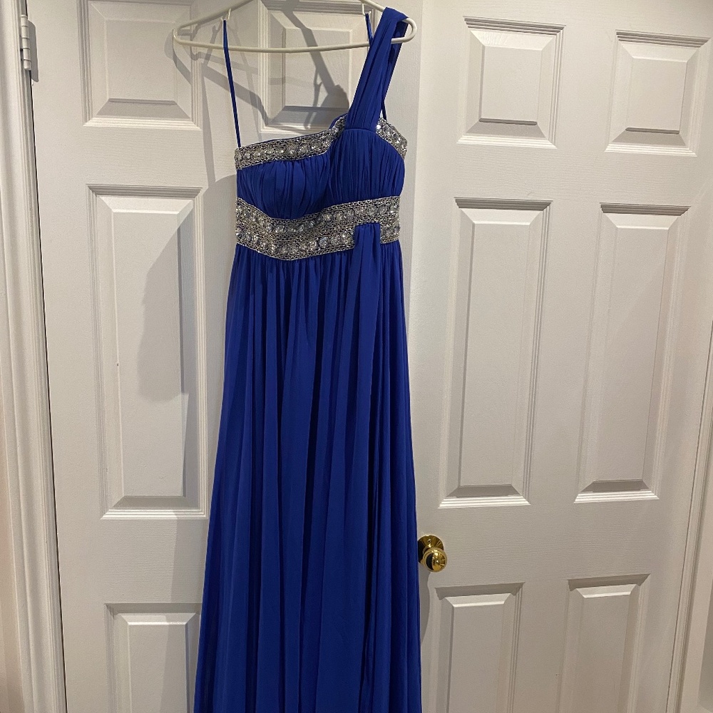 Royal blue floor length one shoulder dress size 6